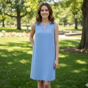 Everly light Blue Sleeveless Dress with scalloped hem
